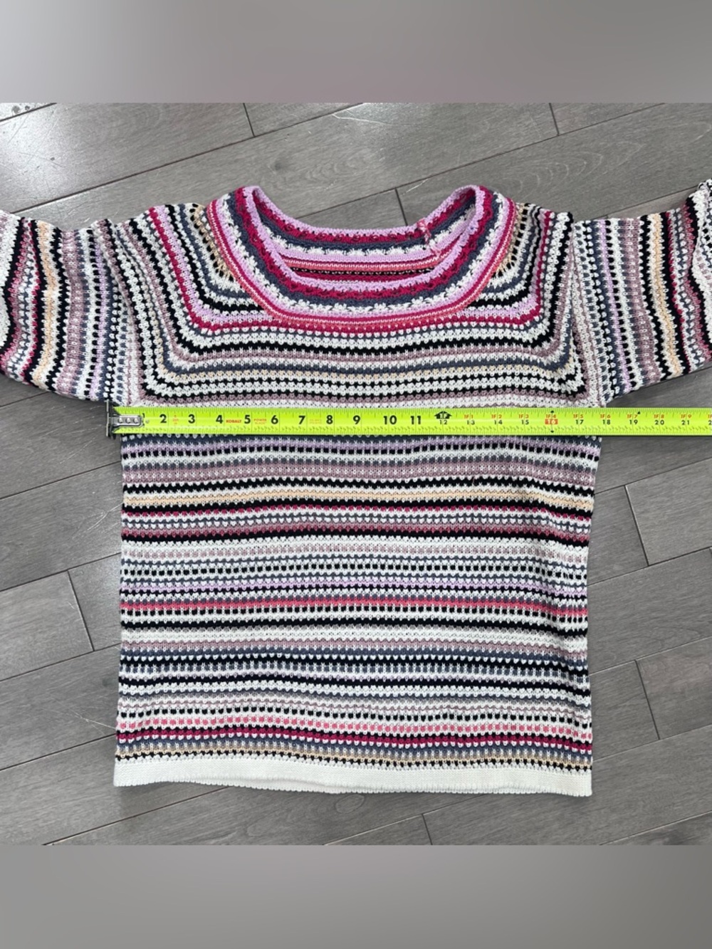 NIC+ZOE Multicolor Stripe Crochet Knit Sweater Mindfully Made Cotton, Medium - Picture 8 of 13